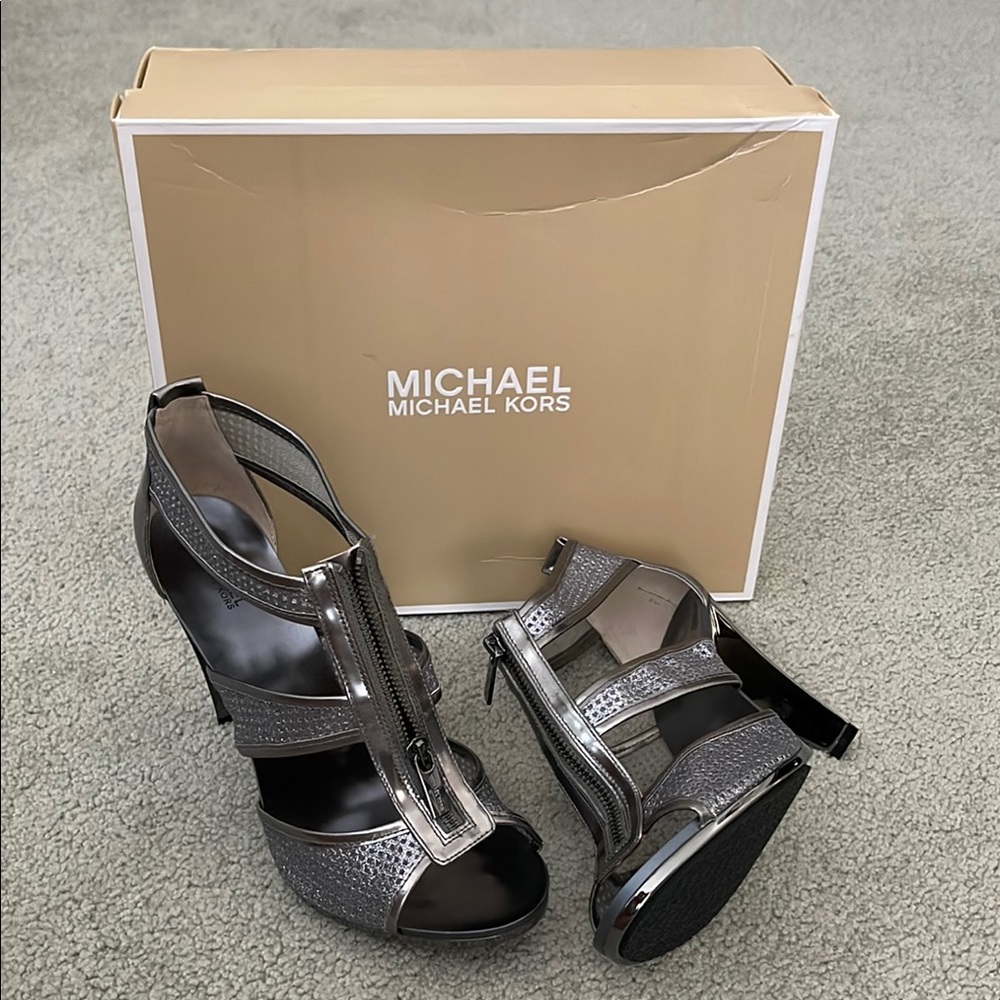 Michael Kors Black and Silver Heels with Metallic Detail